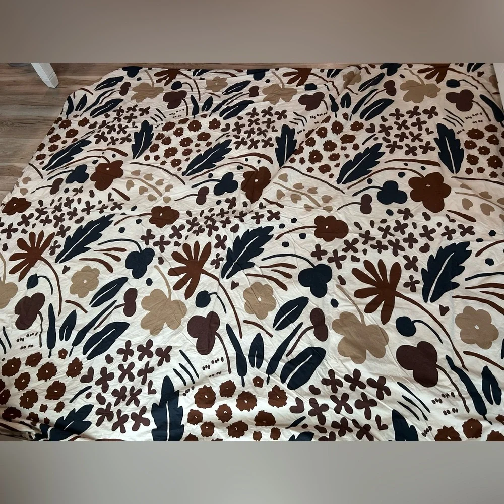 Marimekko Floral Duvet Cover in Cream, Brown, and Black